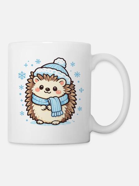 Winterlicher Igel mit Schal - Tasse - Weiß