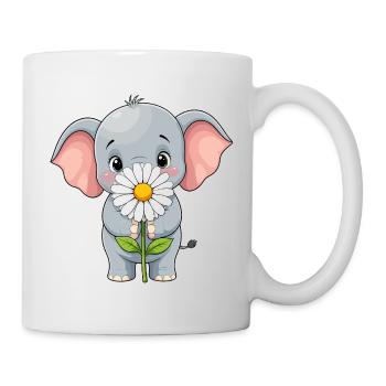 Kleiner Elefant mit Blume - Tasse - Weiß - Rechts