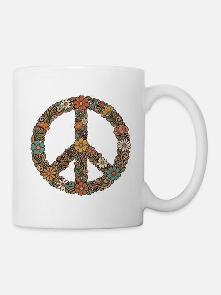 60er Peace Symbol Blumen - Tasse - Weiß