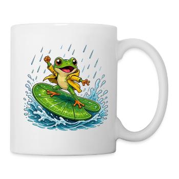 Frog Surfer in the Rain on Leaf - Mug - white - Right