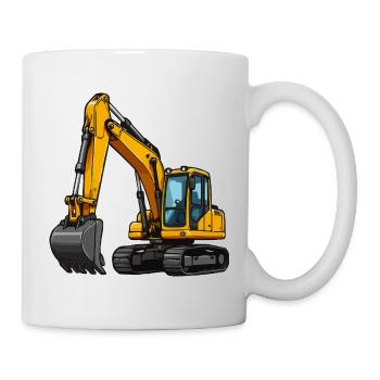 Gelber Bagger Cartoon - Tasse - Weiß - Rechts