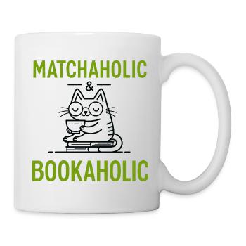 Matcha Cat & Books T-Shirt Gift Idea - Mug - white - Right