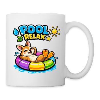 Pool Relax : Corgi joyeux dans un canot pneumatique - Mug blanc - blanc - Droite