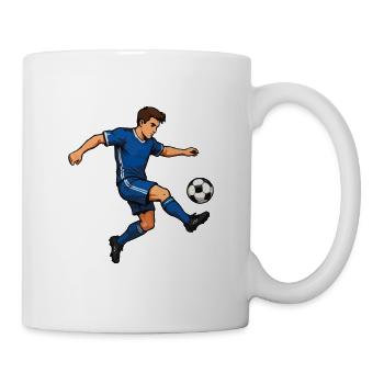 Kicker Blau: Fußballheld - Tasse - Weiß - Rechts