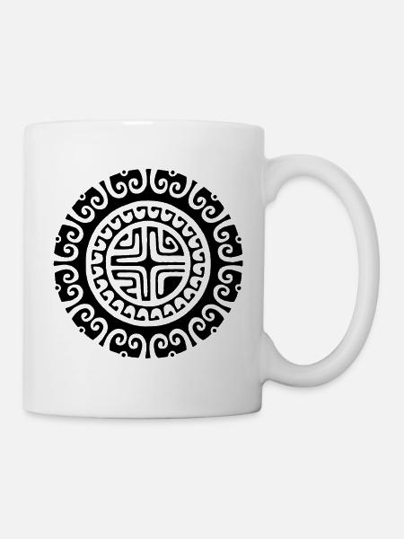 Schwarze Mandala-Blume - Tasse - Weiß