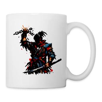 Samouraï rouge dans une frénésie de couleurs - Mug blanc - blanc - Droite