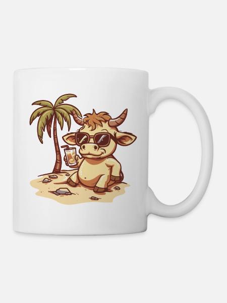 Stier Sommer Palme - Tasse - Weiß