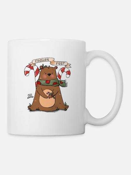 Frohes Fest Bär mit Zuckerstange - Tasse - Weiß