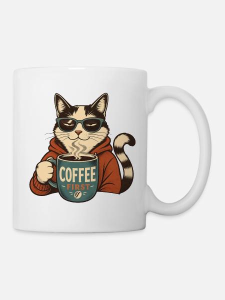 Coffee First Katze - Tasse - Weiß