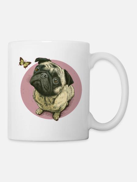 Mops mit Schmetterling - Tasse - Weiß