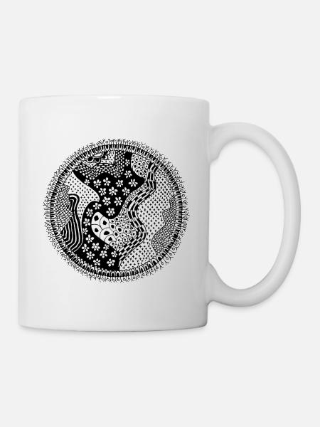 YinYang Floral Mandala Schwarz-Weiß - Tasse - Weiß