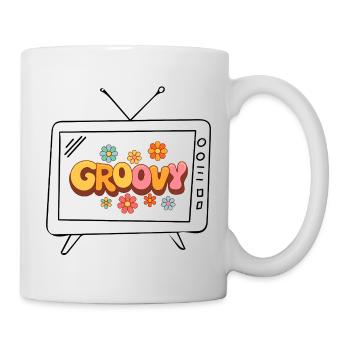 Lettres florales groovy des années 70 en forme de bulle - Mug blanc - blanc - Droite
