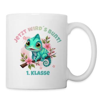 Chamäleon Aquarell - Jetzt wirds bunt - 1. Klasse - Tasse - Weiß - Rechts