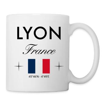 Lyon Frankreich Koordinaten Reise Souvenir - Tasse - Weiß - Rechts