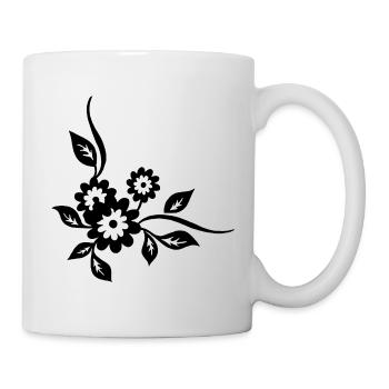 Schwarze Blüten - Tasse - Weiß - Rechts