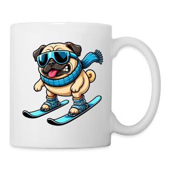 Dog Pug Skier Comique Sports d’hiver Drôle - Mug blanc - blanc - Droite