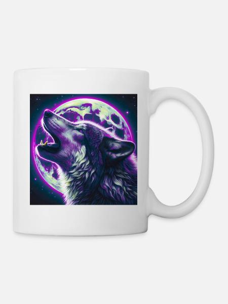 Wolf heult zum Vollmond - Tasse - Weiß