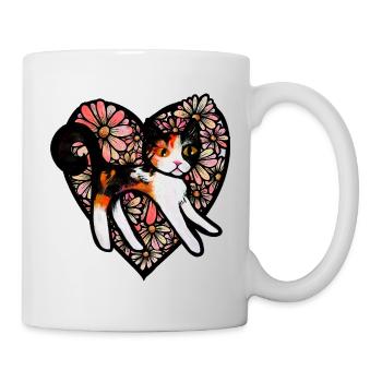 Calico-Katze im Blumenherz - Tasse - Weiß - Rechts