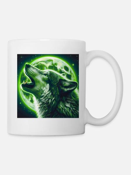 Wolf heult zum Vollmond - Tasse - Weiß