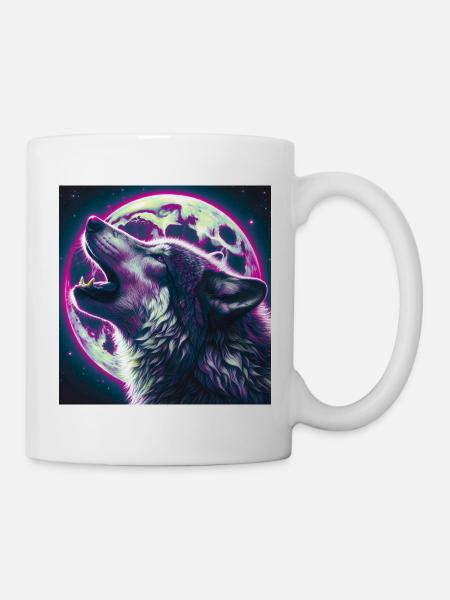 Wolf heult zum Vollmond - Tasse - Weiß
