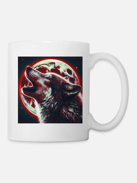 Wolf heult zum Vollmond - Tasse - Weiß