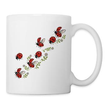 Flight of ladybugs and flowers in the countryside - Mug - white - Right