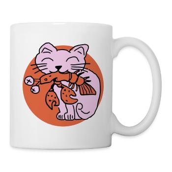 Katze frisst Krebs auf - Tasse - Weiß - Rechts