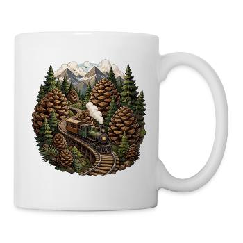 Forest railway steam locomotive in the mountain forest - Mug - white - Right