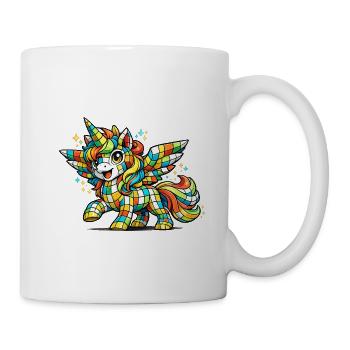 Regenbogen Mosaik-Einhorn - Tasse - Weiß - Rechts