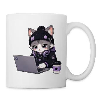 Lila und schwarze Coder-Katze - Tasse - Weiß - Rechts