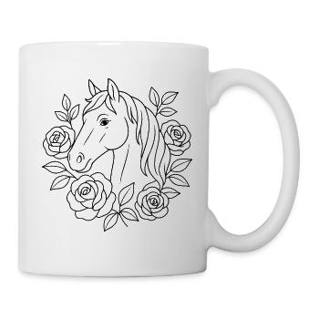 Pferdekopf mit Rosen zum ausmalen - Tasse - Weiß - Rechts