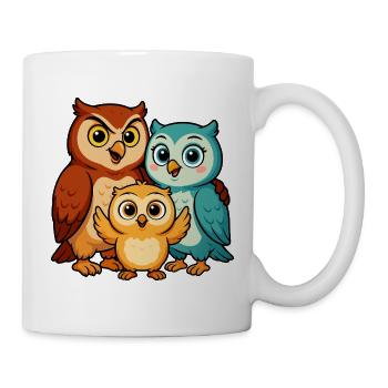 Bunte Eulenfamilie Cartoon - Tasse - Weiß - Rechts