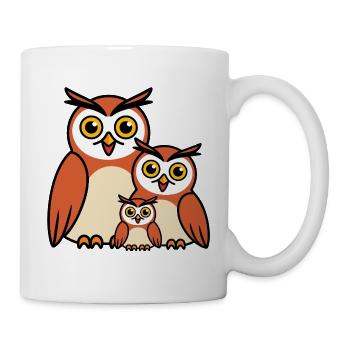Eulenfamilie Cartoon - Tasse - Weiß - Rechts