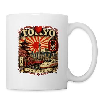 Tokyo Spirit: Shinkansen, Fuji & Sonnen - Tasse - Weiß - Rechts