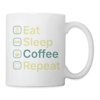 Essen Schlaf Kaffee Wiederholen Lustiges Kaffee-Liebhaber-Geschenk - Tasse - Weiß - Rechts