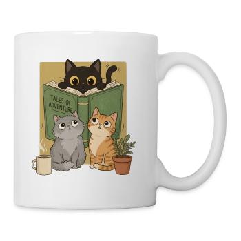 Retro Neugierige Lesekatze Graphic Book Lover Cat - Tasse - Weiß - Rechts