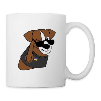 Ukraine-Hund mit Sonnenbrille – Ukrainische Flagge - Tasse - Weiß - Rechts