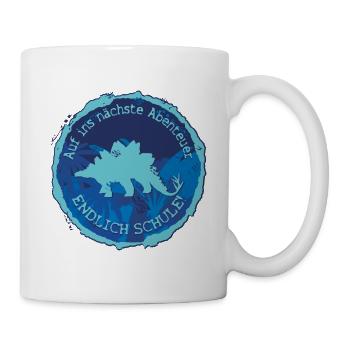 Stegosaurus Dino Adventure Emblem – School Finally - Mug - white - Right