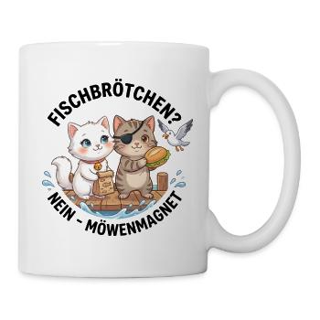 Katzen Fischbrötchen Möwenmagnet - Tasse - Weiß - Rechts