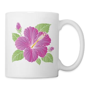 Purple Hibiscus Flower with Buds Illustration - Mug - white - Right