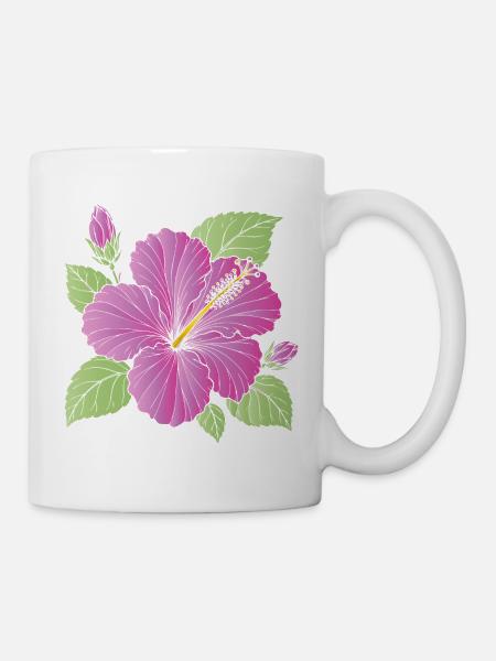 Illustrazione del fiore di ibisco viola con boccioli - Tazza - bianco
