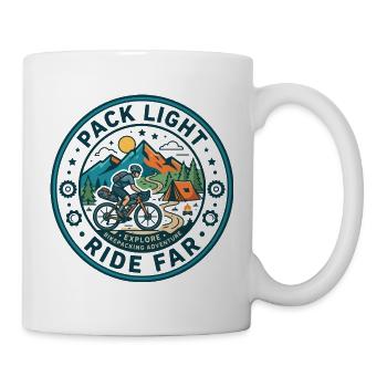 Pack Light Ride Far Bikepacking Vintage Badge Tee - Tasse - Weiß - Rechts