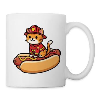Firefighter cat on a hot dog - Mug - white - Right