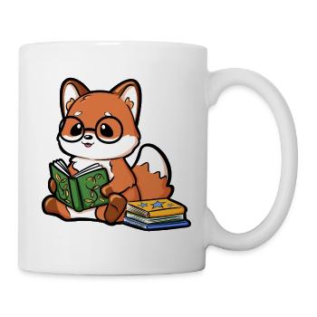 Reading fox with glasses and books - Mug - white - Right