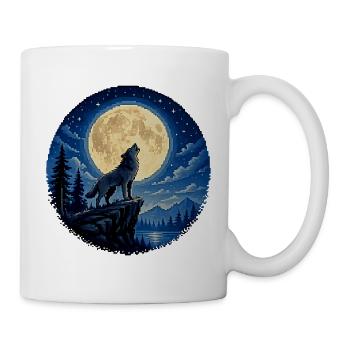 Moonlit Wolf on Cliff - Mug - white - Right