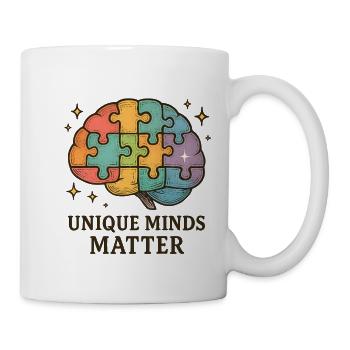 Buntes Gehirn-Puzzle: Einzigartige Köpfe - Tasse - Weiß - Rechts