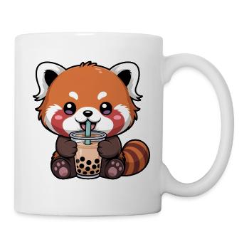 Panda rouge buvant du bubble tea Kawaii - Mug blanc - blanc - Droite