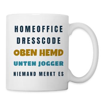 Homeoffice Dresscode Oben Hemd unten Jogger - Tasse - Weiß - Rechts