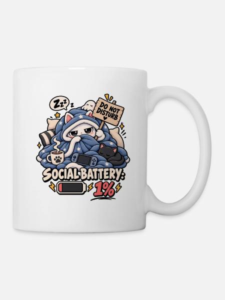 Schlafmodus Social Battery 1% - Tasse - Weiß