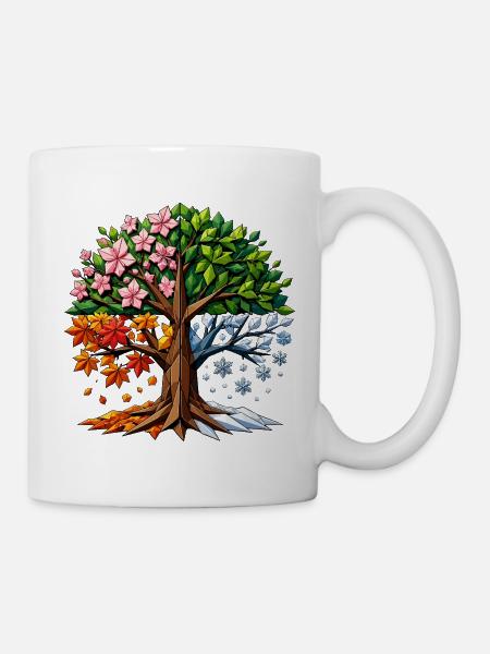 Vier Jahreszeiten Baum Polygon - Tasse - Weiß